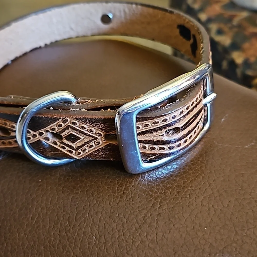 TEXAS LEATHER MFG Brown Western Leather Dog Collar NWOT